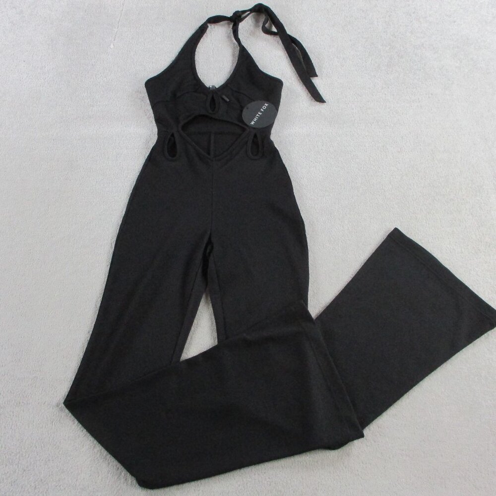 White Fox Boutique Less Talking Jumpsuit Womens XS Black Pants Tie NEW